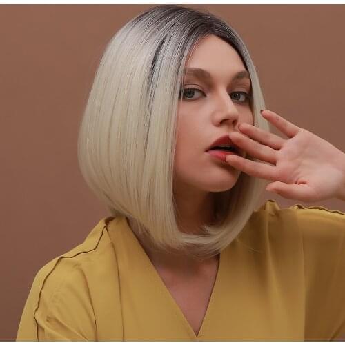 LOUIS FERRE Platinum Blonde Bob Wigs Synthetic Straight Lace Part Wig for White Women Daily Party Hair Wig with Natural Hairline