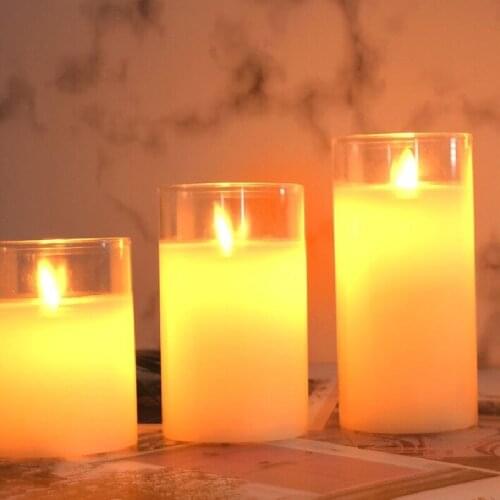 USB Rechargeable Flickering Flame Pillar Candle Paraffin Wax LED Glass Candle Set Dancing wick Home Bar party Deoration-Amber