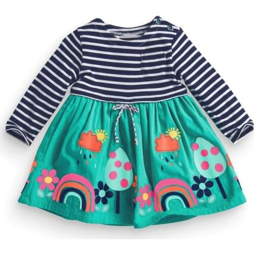 Little maven Autumn Winter Stripe Rainbow Cloud Skirt Long Sleeve Girls Flowers Clothe Round Neck Casual Dresses 2-7years