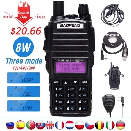 2021 Baofeng UV-82 Plus 8WWalkie Talkie UV 82 Hunting Portable CB Ham Radio 10km Dual Band VHF UHF Transceiver Two Way Radio