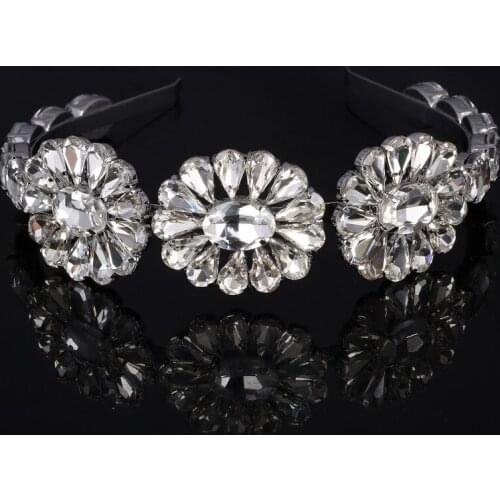 Baroque Fashion Handmade Personality Pink Transparent Crystal Flower Wild Geometric Headband Small Particles Luxury Headband