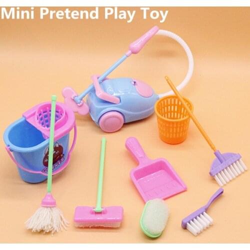 9PCS Doll accessories Cleaning Sweeping Mop Broom Brush Dustpan Toy Playset Housekeeping Toys Pretend Play Tools