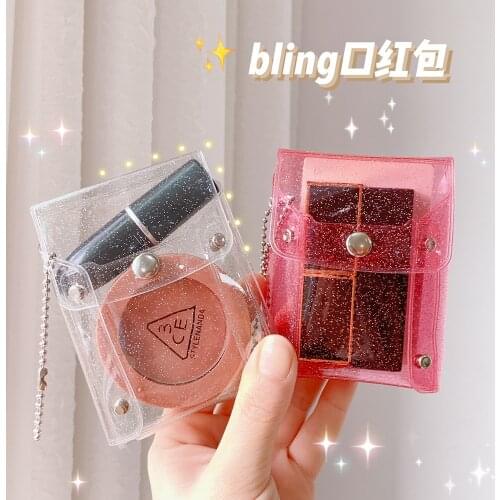 New Sequins Transparent Coin Purse Lipstick Bag Girl Kawaii Pink Key Chain Wallet Card Holder Fashion Hasp Clear Pvc Mini Bags