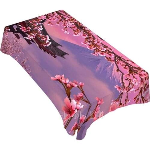 Rectangle Table Cloths Japanese Sakura Tree Blossom Pink For Dining Bbq Picnic