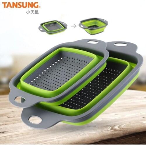 Foldable Fruit Vegetable Washing Basket Strainer Portabl Silicone Colander Collapsible Drainer With Handle Kitchen Tools 2021