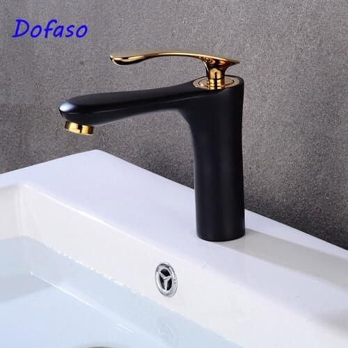 Dofaso bathroom Faucet Deck Mounted Black Gold Tap Sink Faucet Brass Basin Water bath Basin Faucet Hot and Cold Mixer Tap