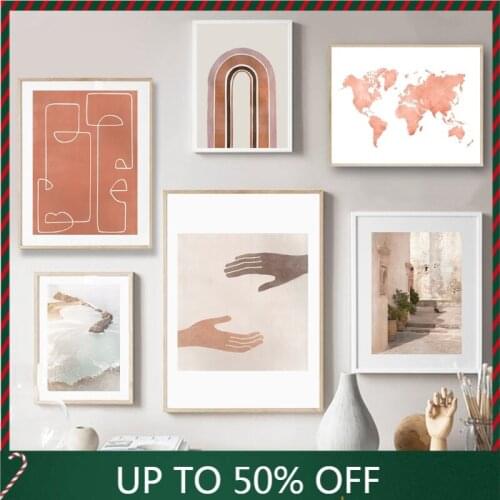 Modern Abstract Art Print Gallery Wall Art Burnt Orange World Map Poster Nordic Scandinavian Decor Wall Pictures for Living Room