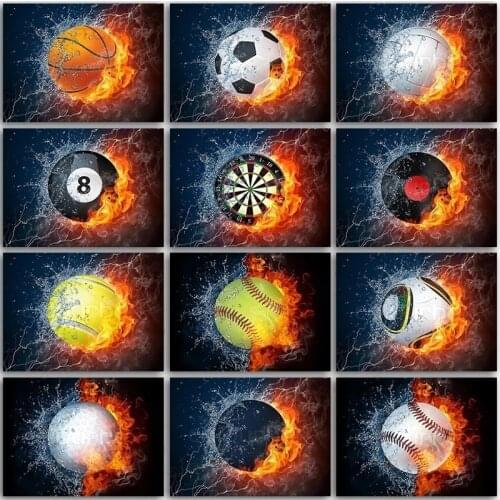 Sport Art Diamond Painting Flame Basketball Football Billiard Music Full Square Round Embroidery Mosaic Art Cross Stitch Decal