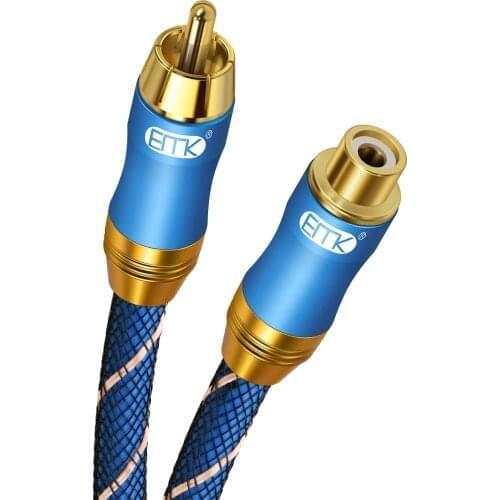 EMK RCA Extension Cable Male to Female Cable Gold Plated Copper Shell Digital Coaxial Audio Cable Subwoofer Cable For AMP TV 2m