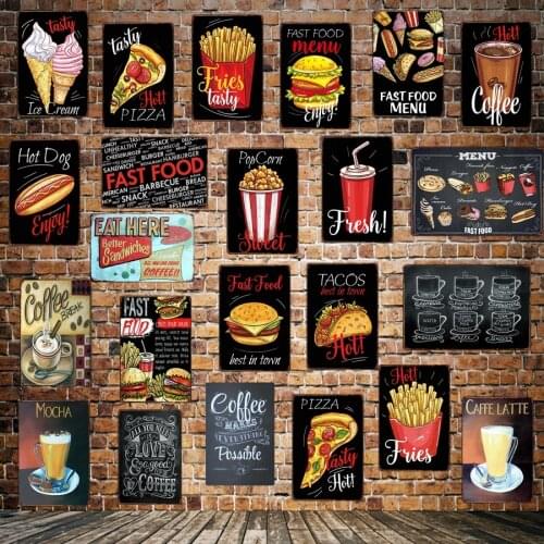 [ WellCraft ] Fast Food Hot dog Ice Cream Pizza Coffee Metal Sign Wall Plate Pub bar Vintage Painting Personality Decor LT-1723