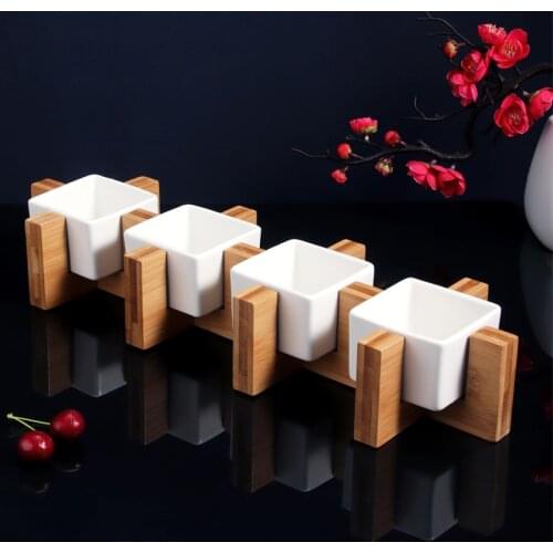 Japanese ceramic square cup bamboo wooden tray cold dish snack plate restaurant special tableware home dried fruit storage