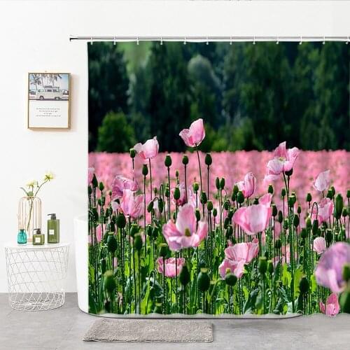 Shower Curtain 3D Print Yellow Red Green Plant Flowers Butterfly Curtain For Bath Bathtub Screen Polyester Home Decor With Hook