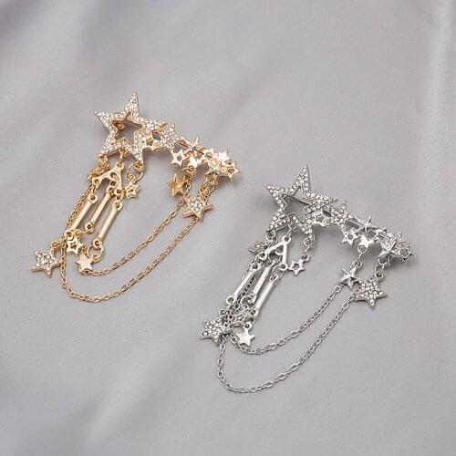 Women Start Shape Rhinestone Cardigan Shawl Brooches Fashion Tassel Chain Scarf Buckle Clothing Accessories