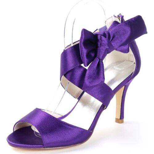 Ladys fashion satin dress sandals women shoes crossed strap cover heel wedding party prom heels with bow on ankle sweet pumps