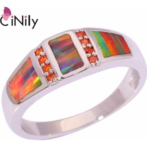 CiNily Created Orange Fire Opal Orange Garnet Silver Plated Wholesale Hot Sell for Women Jewelry Ring Size 6 7 8 9 OJ9118