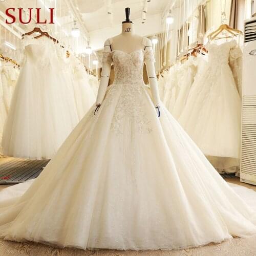 SL-7803 Sweetheart Lace Applique Beads Backless Long Train Wedding Dresses 2017