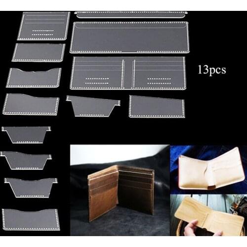 13Pcs Clear Acrylic Wallet Pattern Stencil Template Sets Leather Craft DIY Tool