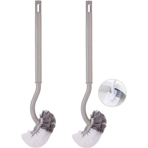 2 Pcs Bathroom Curved Compact Handle Toilet Bowl Brush with 2 Pcs Adhesive Hooks,Gray