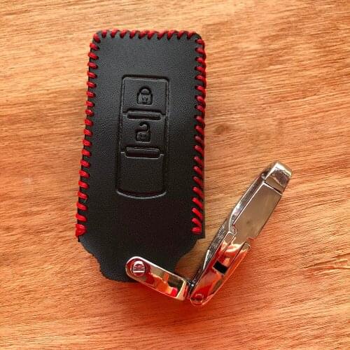 Leather 2 button remote key fob Cover Protector For Mitsubishi Lancer EX ASX Outlander Pajero Sport L200 ASX Key Ring Case