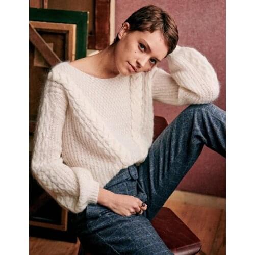 2020 Trendy Design New Early Autumn O Neck Long Lantern Sleeve Knitting Hollow Out Women Elegant Sweater Fashion