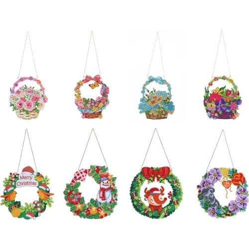 DIY Diamond Painting Flowers Wreath Door Home Wall Decor Snowman Animal Bird Diamond Embroidery Hanging Christmas Decorative