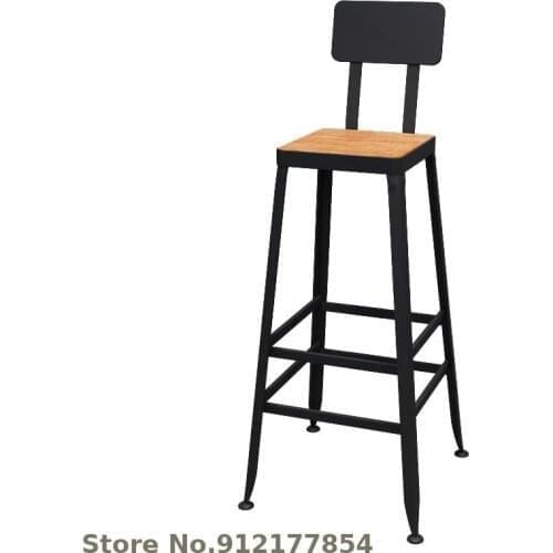 Bar Stools, Bar Stools, High Stools Nordic Wrought Iron Solid Wood Modern Minimalist Household Backrest Bar Stools