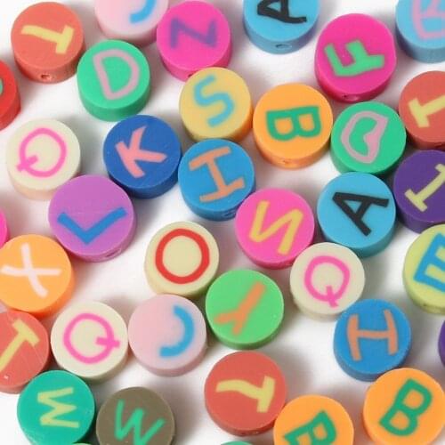 50Pcs Random Mix A-Z Letter Polymer Clay Spacer Beads For Jewelry Making DIY Bracelet Necklace Accessories 10mm