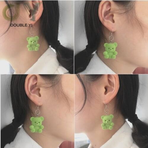 Original/flocking doll pendant decorations Joker sweater chain animal Keychain bear earrings pendant set of four grass green