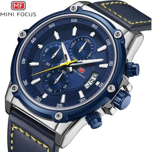 MINI FOCUS New Fashion Quartz Watch Men Waterproof Leather Strap Chronograph Male Wristwatch Sport Mens Watches Top Brand Luxury