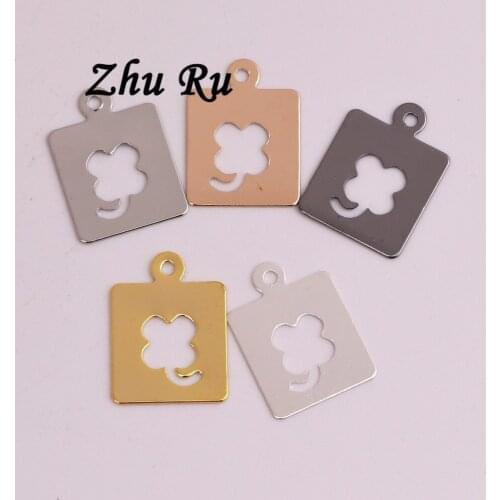 ZHU RU 20pcs/lot 16.5*12.2mm Clover flower Four petals Square border charms For Necklace DIY Jewelry Making Part Accessories