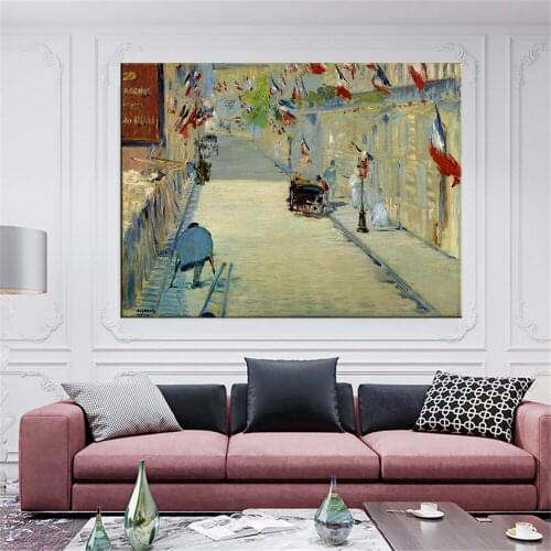 Edouard Manet The Rue Mosnier with Flags Canvas Painting Print Living Room Home Decoration Modern Wall Art Oil Painting Posters