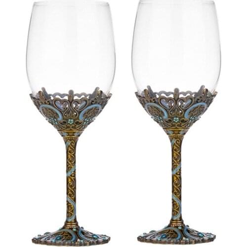 2Pcs European Enamel Red Wine Glass Cup Retro Goblet Lead-free Crystal Cups Champagne Glasses Cups Wedding Gift Party Drinkware