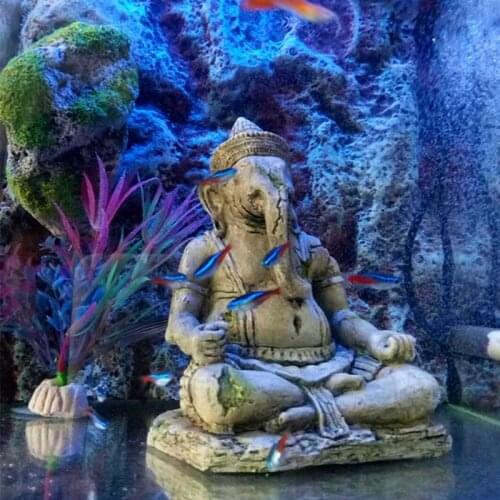 Artificial Elephant Head Buddha Aquarium Decoration Fish Tank Sitting Buddha Statue Crafts Aquarium Stone Rock For Fish Reptile