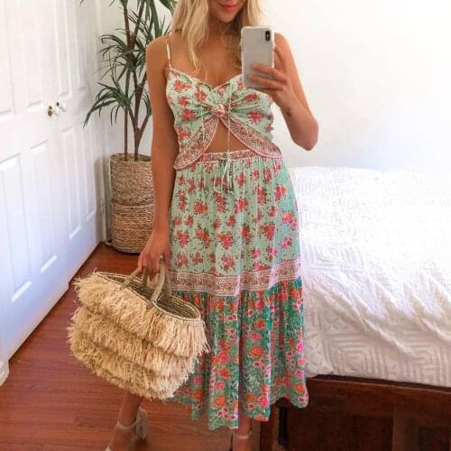 Jastie Chic Boho Floral Print Beach Women Skirt Elastic Waist A-Line Hem Hippie Summer Skirts Holiday 2021 Femme faldas