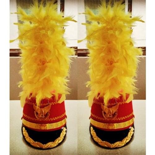 Top Hat Yellow Feather Kids Adult Honor Guard Drum Team Stage Performance Eagle Badge Military Cosplay Cap Royal Solider Hats