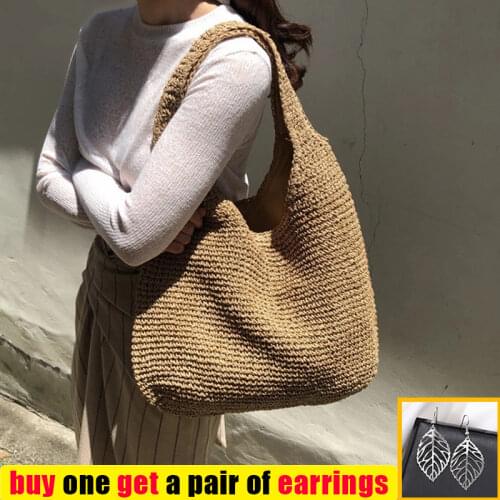 Fashion Rattan Straw Women Shoulder Bags Wikcer Woven Handbags Female Large Capacity Summer Beach Tote Bags Casual Shopper Purse