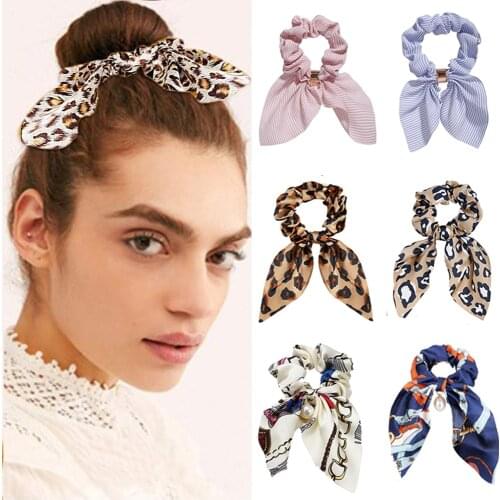 Fashion Floral Striped Knotted Rubber Hairbands For Women Girls Hair Accessories Ponytail Holder Hair Scrunchies