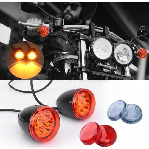 Motorcycle Retro Black Grill Bullet Amber Bulb LED Turn Signal Indicator Light For Harley XL883 XL1200 Sportster 1992-UP