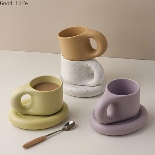 300ml Heat Insulation Double Layer Office Couple Mug Creative Ins Cute Ceramic Drinking Coffee Cups Set Best Gift