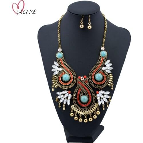 3pcs Gold Jewelry Set Fashion Ethnic Jewelry Sets for Women Necklace Earrings F1201 CACARE