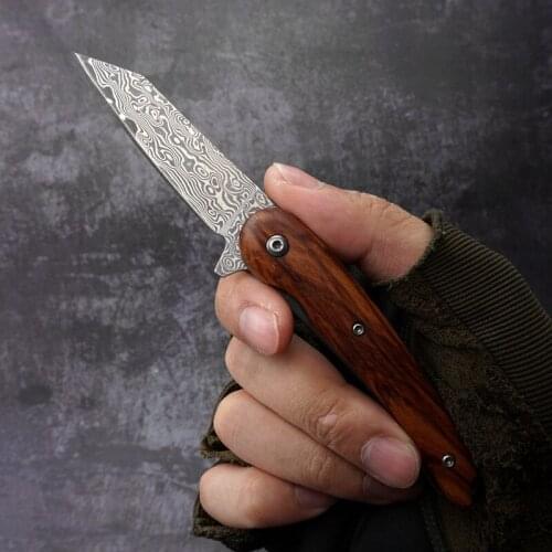 Newest J035 Pocket folding outdoor camping hunting knife Damascus steel blade Tactical Survival Creative gifts knives EDC tools