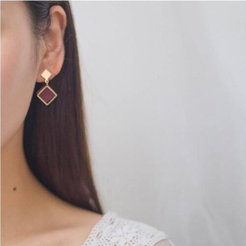New fashion Vintage geometric pattern square leather earringsFor Women girl Accessories jewelry