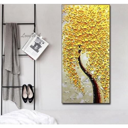 Knife Canvas Gold Tree Art Oil Painting Abstract Texture Thick Modern Handmade Golden Tree Wall Art Living Room Decor Paintings