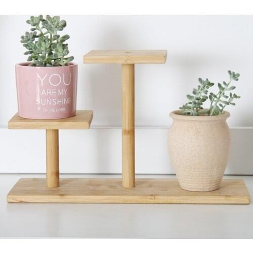 3 Tiers Potted Plant Holder DIY Desktop Bamboo Jewelry Flower Holder Plant Display Stand for Home Office Cafe Book Store