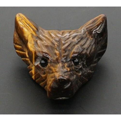 Wolf Head Pendant Natural Stone Gemstone Yellow Tiger Eye Figurine Crystal Carved Necklace Fashion Jewelry 1.4"