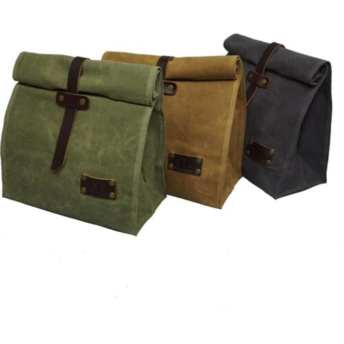 Portable Insulat Lunch Bag Outdoor Hiking Camping Hunting Backpack Waterproof Waxed Canvas Bento Pouch Food Storage Bags For Men