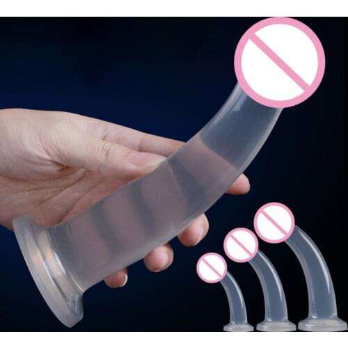 Realistic Dildos Jelly Dong Sex Toys For Women Flexible Cock With Curved Shaft Crystal Dildo Vaginal G-spot Massage For Beginner