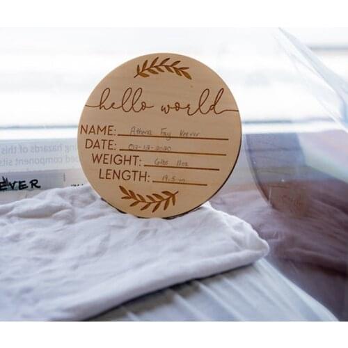 20pcs leaves i'm hereNewborn baby photography props wooden baby birthday memorial milestone cards Engraved Newborn Stats Hello W