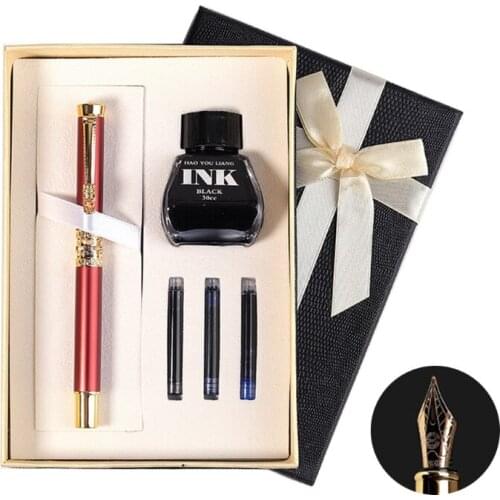 Retro Calligraphy Pen Refillable Classic Signature Pen Unique Chniese Dragon Head Style Pen Clip for Adults Students