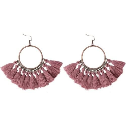 Tassel earrings for Women Round Pendientes Fringe Pink Tassel Dangle earring Drop earrings Female Wedding Gift